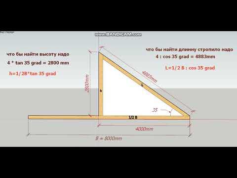 как найти высоту крыши и длину стропило по углу наклона